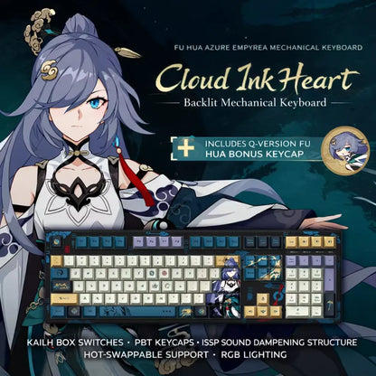 Honkai Impact 3rd Fu Hua Cloud Ink Heart mechanical keyboard with character themed keycaps and RGB backlight