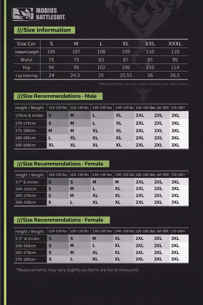 Mobius Infinite Ouroboros denim pants size chart and fitting recommendations