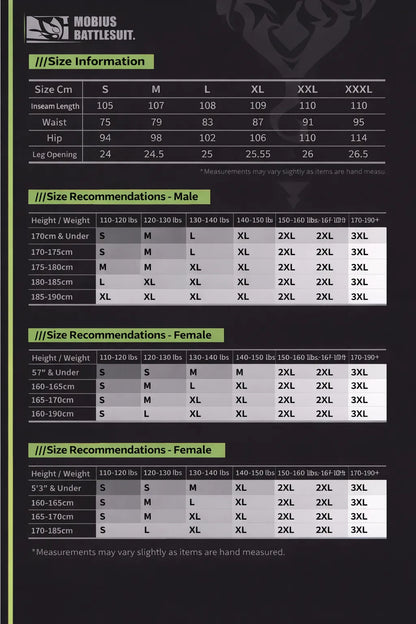Mobius Infinite Ouroboros denim pants size chart and fitting recommendations