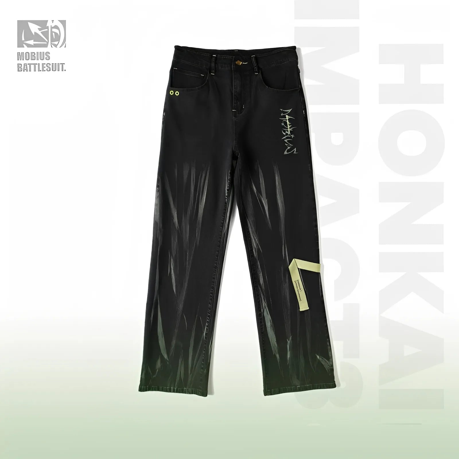 Honkai Impact 3rd Mobius Infinite Ouroboros themed denim pants side view techwear design