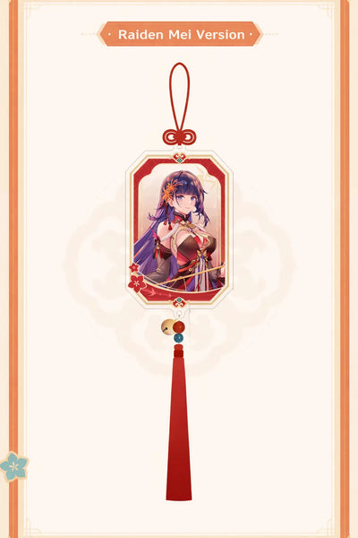 Official Honkai Impact 3rd Raiden Mei acrylic charm with red tassel and festive design