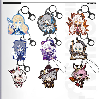 Honkai Impact 3rd rubber keychain packaged in PP bag with backing card