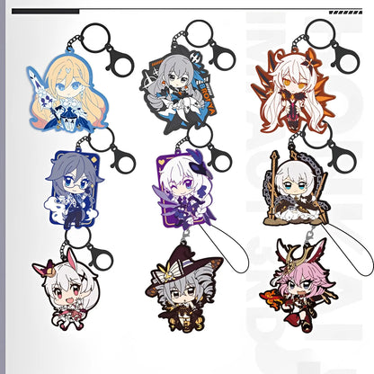 Honkai Impact 3rd rubber keychain packaged in PP bag with backing card