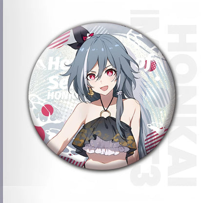 Honkai Impact 3rd Summer Series tinplate badge featuring Herrscher of Sentience character artwork collectible anime metal badge