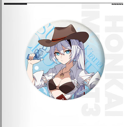 Honkai Impact 3rd Summer Series tinplate badge featuring Kiana Kaslana character artwork collectible anime metal badge