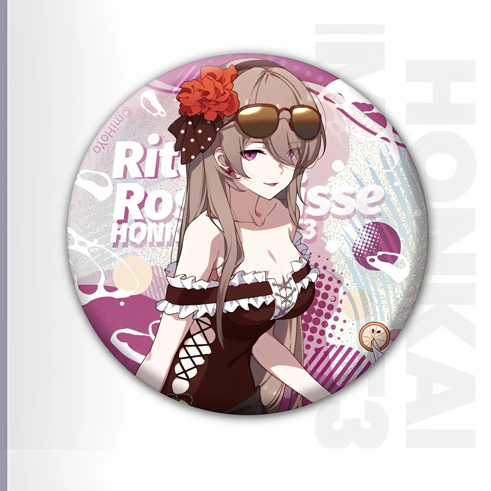 Honkai Impact 3rd Summer Series tinplate badge featuring Rita Rossweisse character artwork collectible anime metal badge