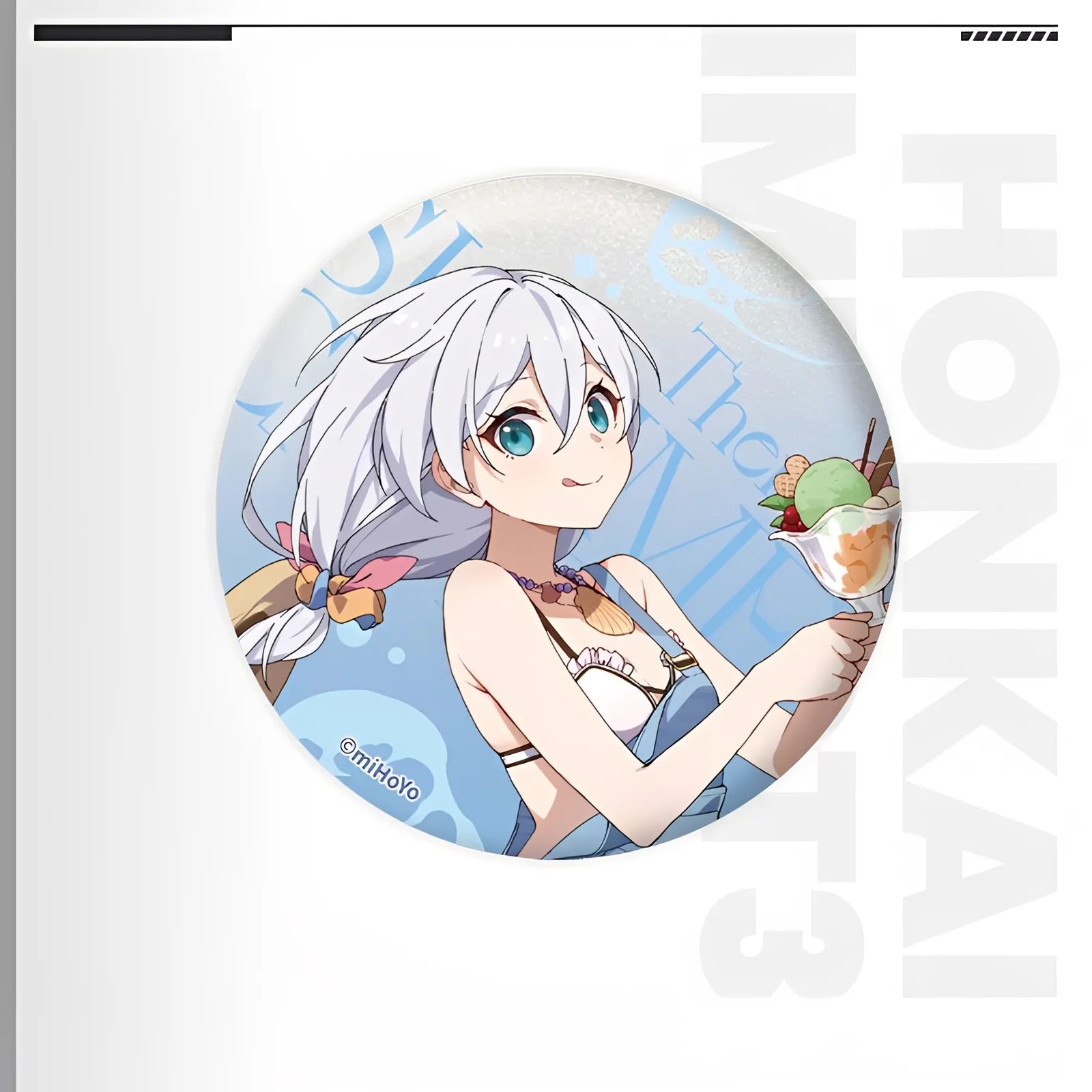 Honkai Impact 3rd Summer Series tinplate badge featuring Theresa Apocalypse character artwork collectible anime metal badge