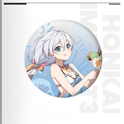 Honkai Impact 3rd Summer Series tinplate badge featuring Theresa Apocalypse character artwork collectible anime metal badge