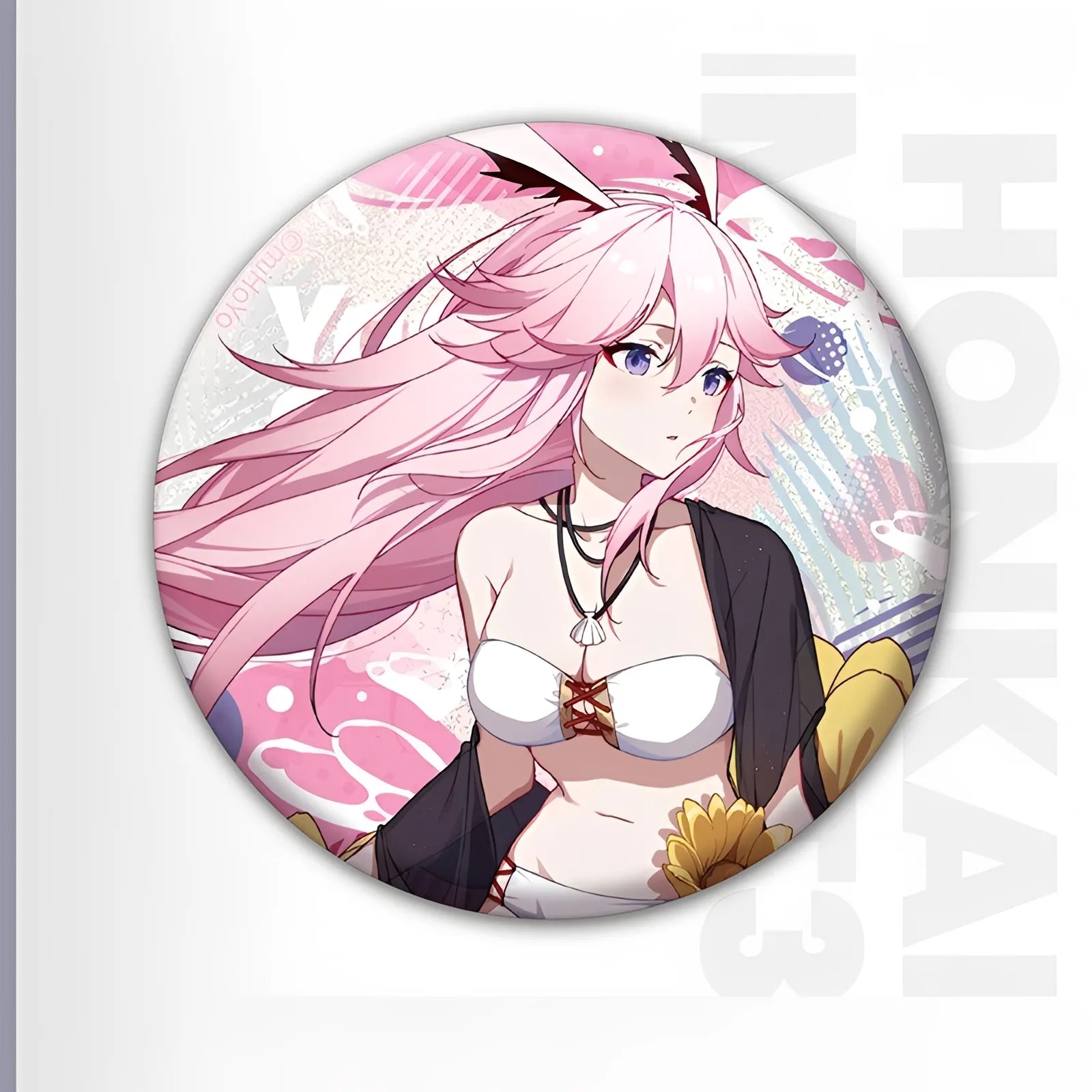 Honkai Impact 3rd Summer Series tinplate badge featuring Yae Sakura character artwork collectible anime metal badge