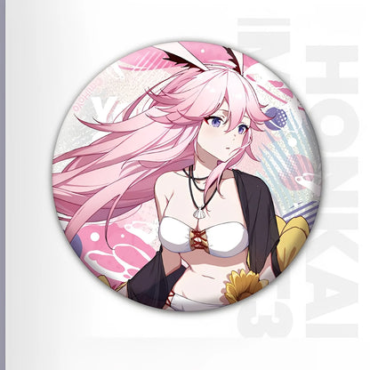 Honkai Impact 3rd Summer Series tinplate badge featuring Yae Sakura character artwork collectible anime metal badge