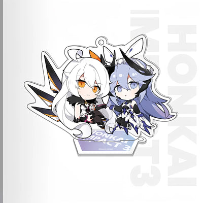 Honkai Impact 3rd Weapon Doll Series acrylic keychain featuring Herrscher of the Void and Bella chibi weapon doll design