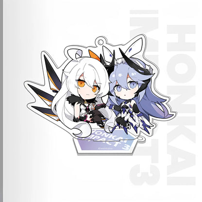Honkai Impact 3rd Weapon Doll Series acrylic keychain featuring Herrscher of the Void and Bella chibi weapon doll design