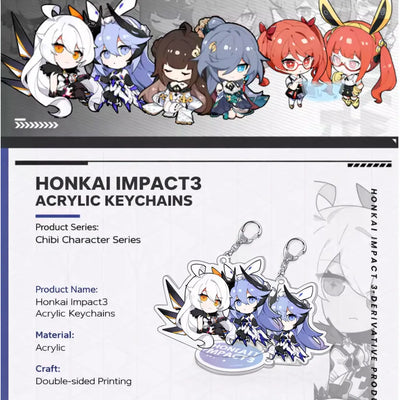 Honkai Impact 3rd Weapon Doll Series acrylic keychain product details showing chibi character design and acrylic craftsmanship