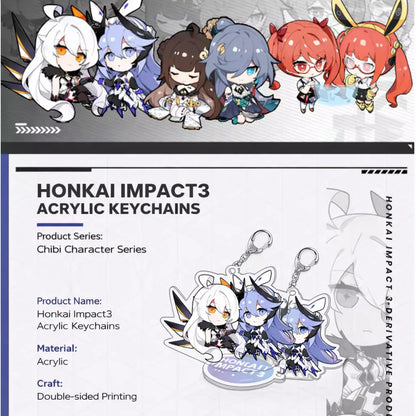 Honkai Impact 3rd Weapon Doll Series acrylic keychain product details showing chibi character design and acrylic craftsmanship