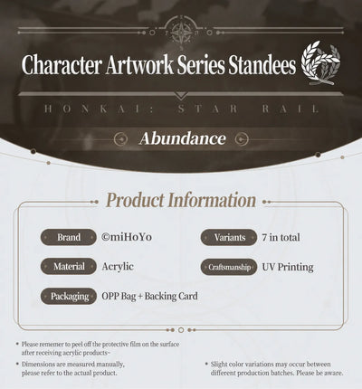 Honkai: Star Rail Character Artwork Series Abundance acrylic standee product information