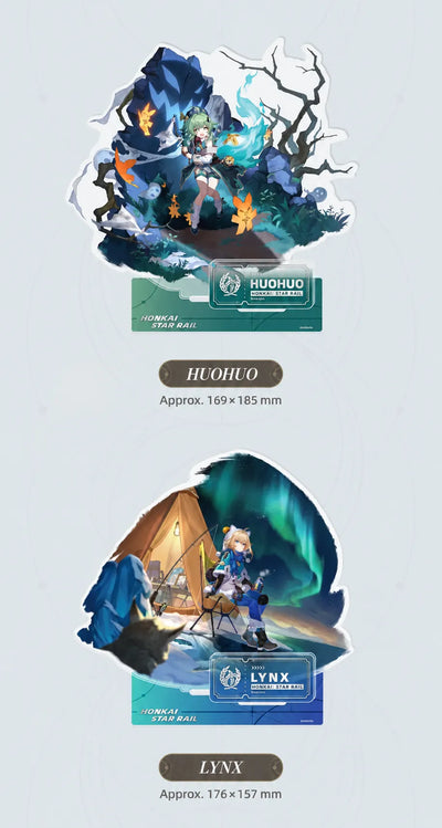 Huohuo and Lynx Abundance acrylic standees with themed display bases