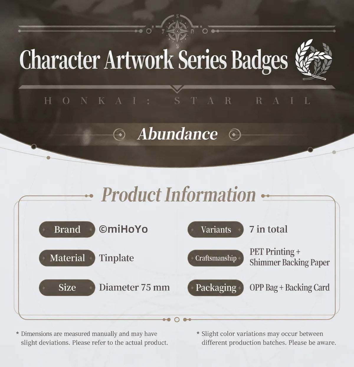 Honkai: Star Rail Character Artwork Series Abundance badge product information