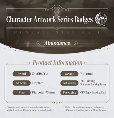 Honkai: Star Rail Character Artwork Series Abundance badge product information