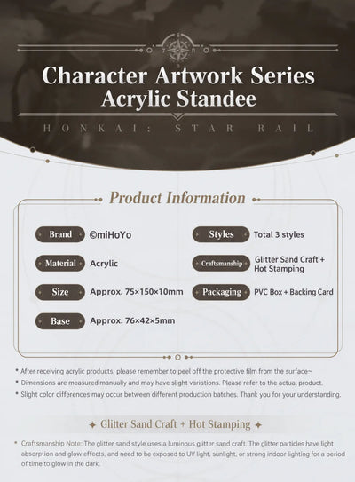 Character Artwork Series Glitter Sand Acrylic Standee product details and specifications