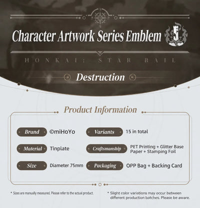Honkai: Star Rail Character Artwork Series Destruction badge product information