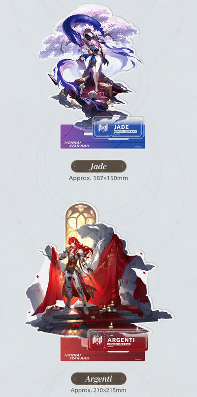 Jade and Argenti Erudition Acrylic Standees with character display bases