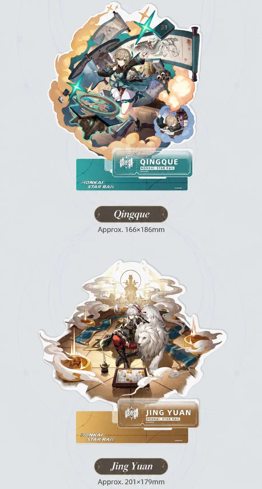 Qingque and Jing Yuan Erudition Acrylic Standees with character display bases