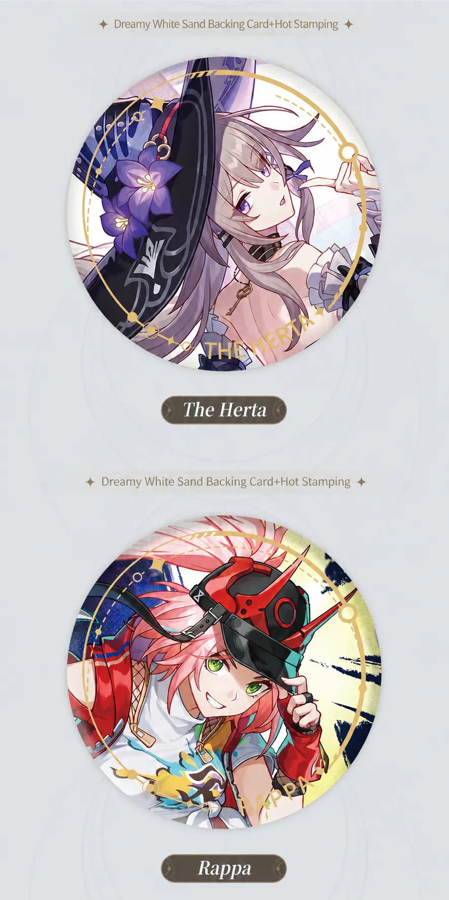 The Herta and Rappa Character Artwork Series Erudition Badge designs