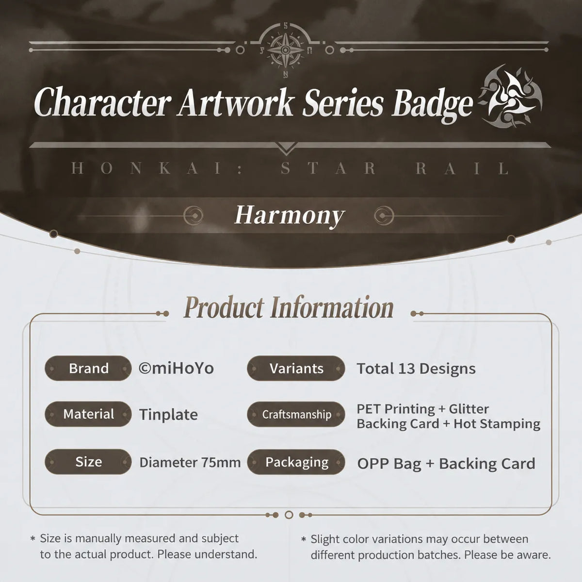 Honkai: Star Rail Character Artwork Series Harmony Badges product information and specifications