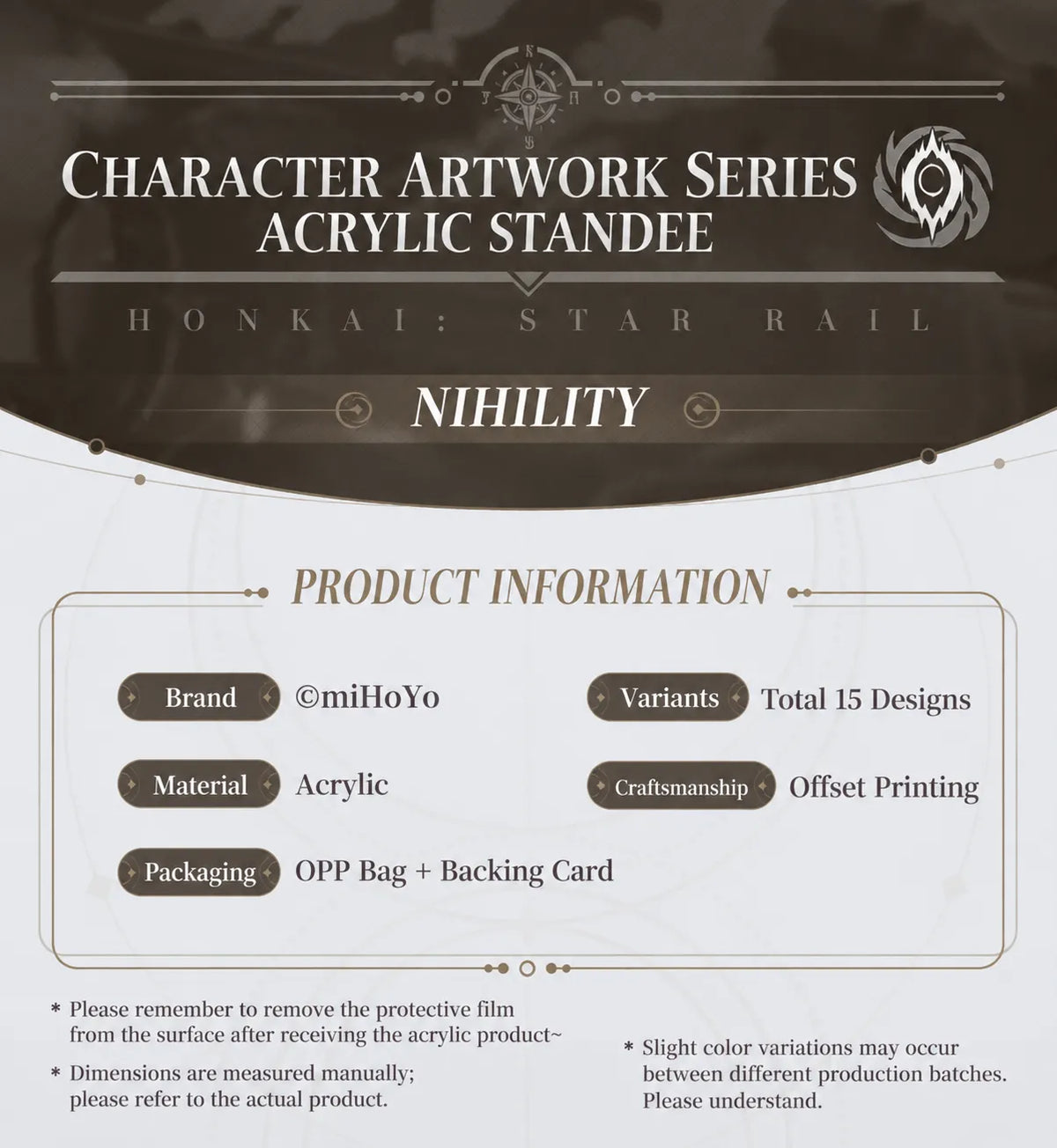 Honkai: Star Rail Character Artwork Series Nihility acrylic standee product information