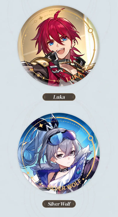 Luka and Silver Wolf Nihility tinplate badge details