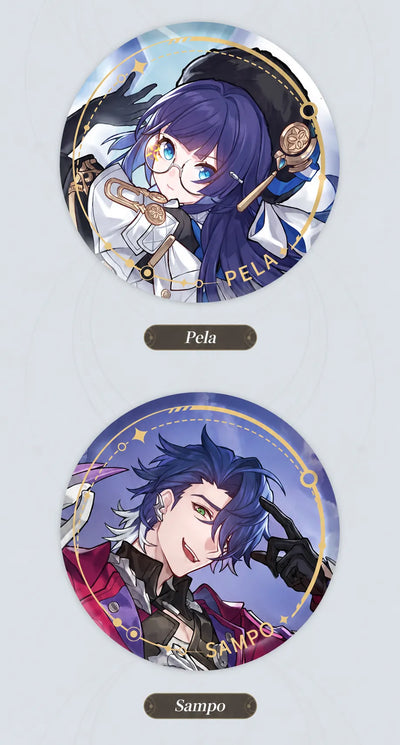 Pela and Sampo Nihility tinplate badge details
