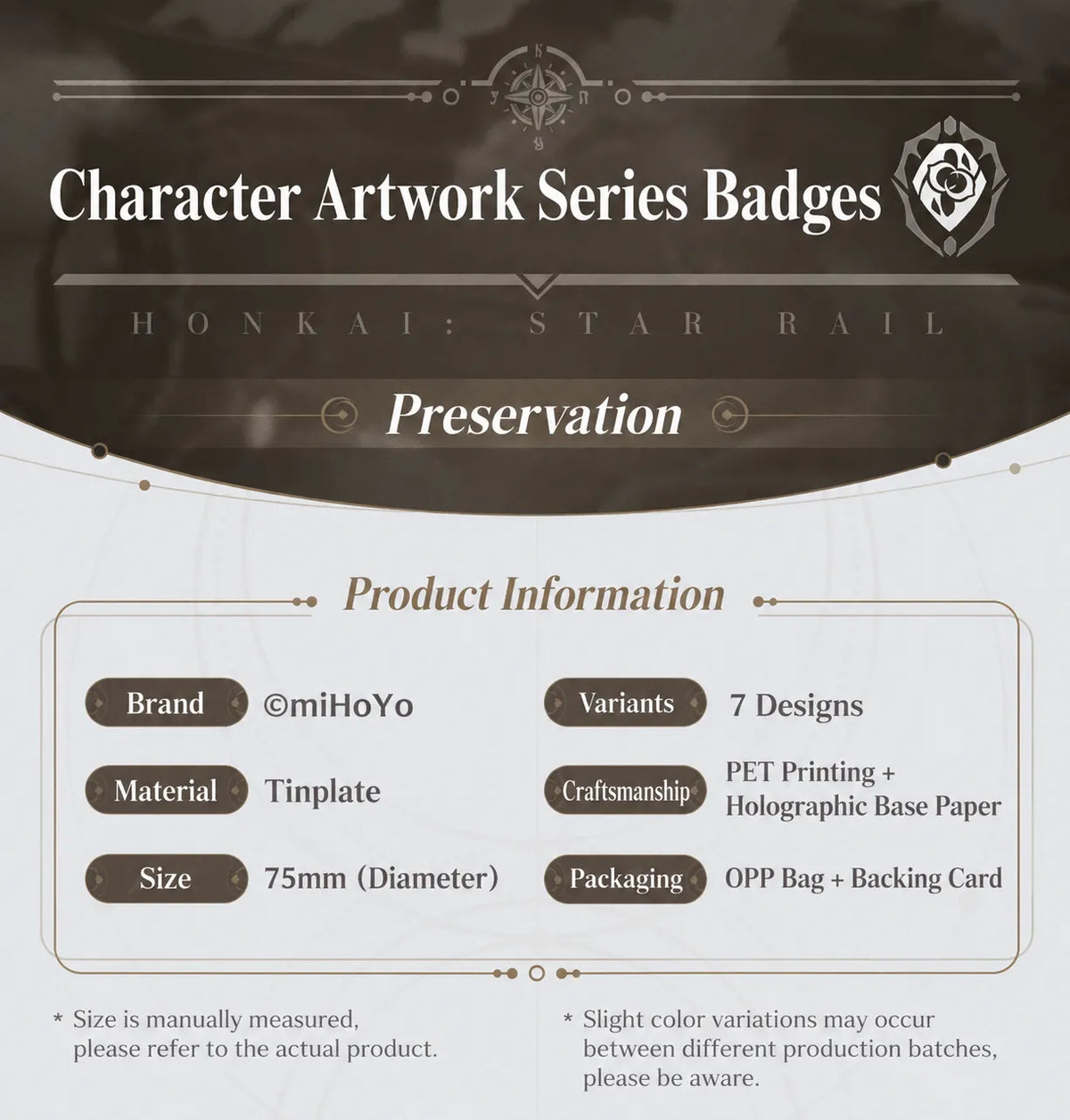 Honkai: Star Rail Character Artwork Series Preservation Badges product information and specifications