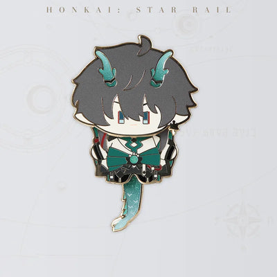 Honkai Star Rail Dan Heng Imbibitor Lunae metal badge featuring teal horns and dragon tail
