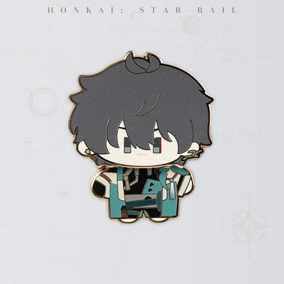 Honkai Star Rail Dan Heng Chibi Doll Series metal badge featuring black hair and teal outfit details