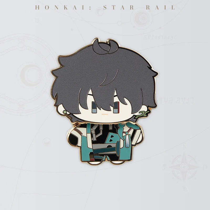 Honkai Star Rail Dan Heng Chibi Doll Series metal badge featuring black hair and teal outfit details