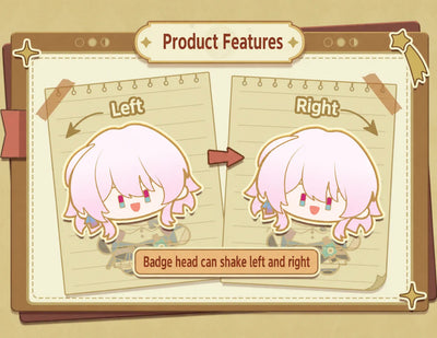 Chibi Doll Series metal badge showing the movable head tilting left and right