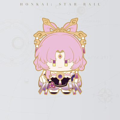 Honkai Star Rail Fu Xuan Chibi Doll Series metal badge featuring pink hair and ornate headpiece