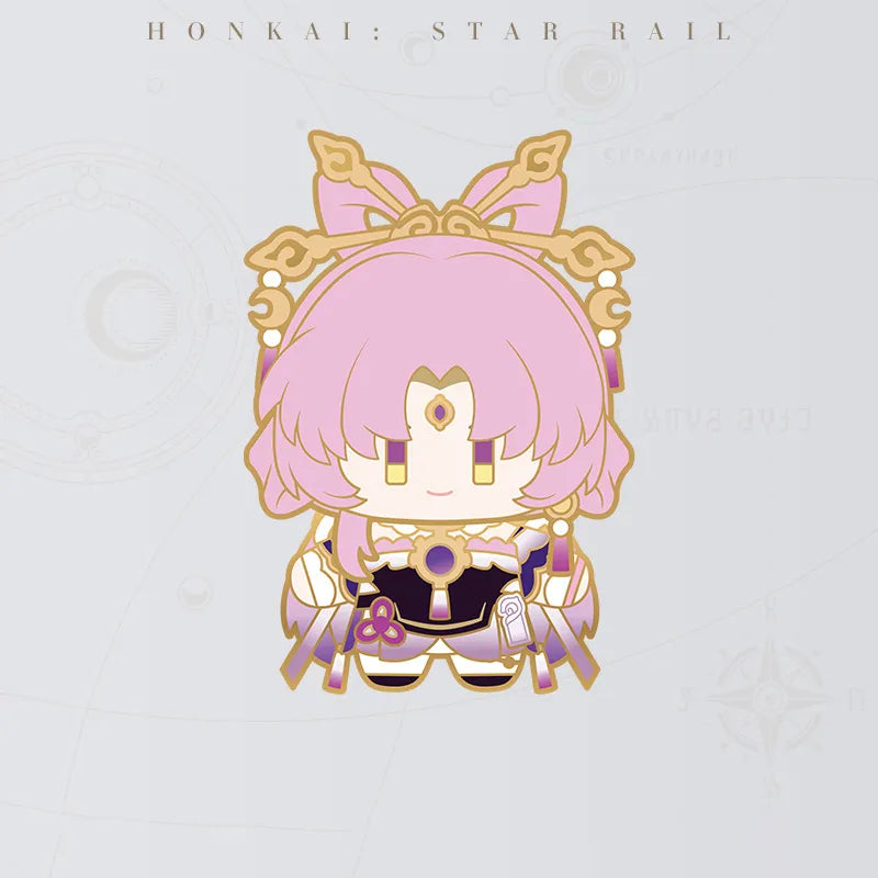 Honkai Star Rail Fu Xuan Chibi Doll Series metal badge featuring pink hair and ornate headpiece