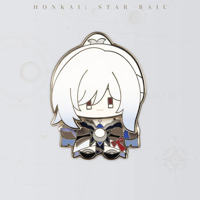 Honkai Star Rail Jingliu Chibi Doll Series metal badge featuring white hair and blue outfit details