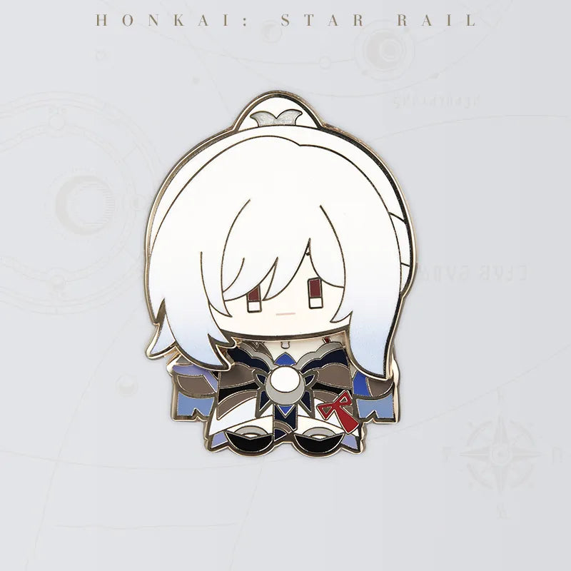 Honkai Star Rail Jingliu Chibi Doll Series metal badge featuring white hair and blue outfit details
