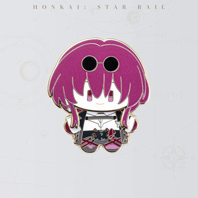 Honkai Star Rail Kafka Chibi Doll Series metal badge featuring burgundy hair and sunglasses