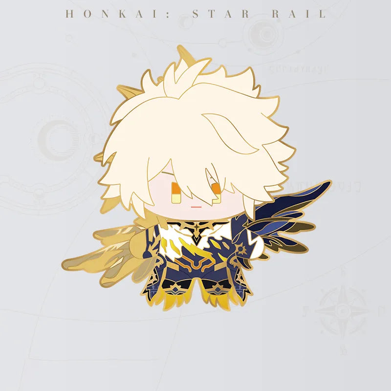 Honkai Star Rail Khaslana Chibi Doll Series metal badge featuring blond hair and winged armor