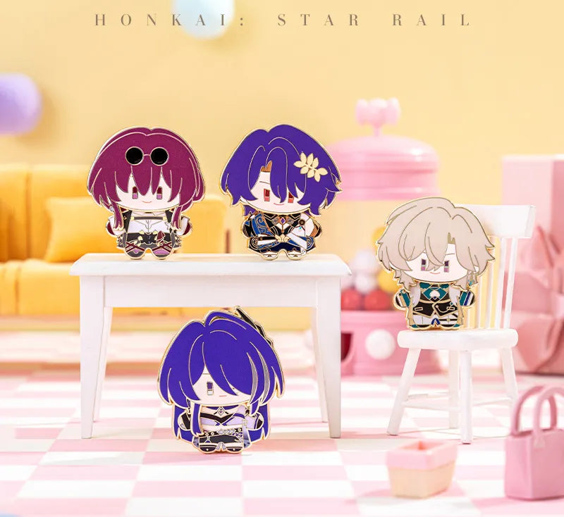 Honkai Star Rail Chibi Doll Series metal badges featuring colorful chibi character designs