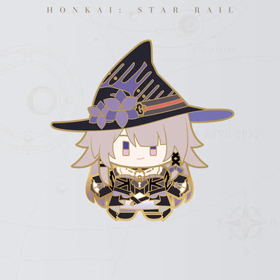 Honkai Star Rail The Herta Chibi Doll Series metal badge featuring a decorated witch hat