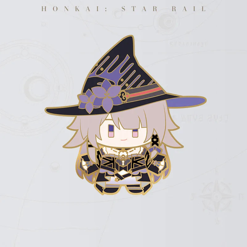 Honkai Star Rail The Herta Chibi Doll Series metal badge featuring a decorated witch hat