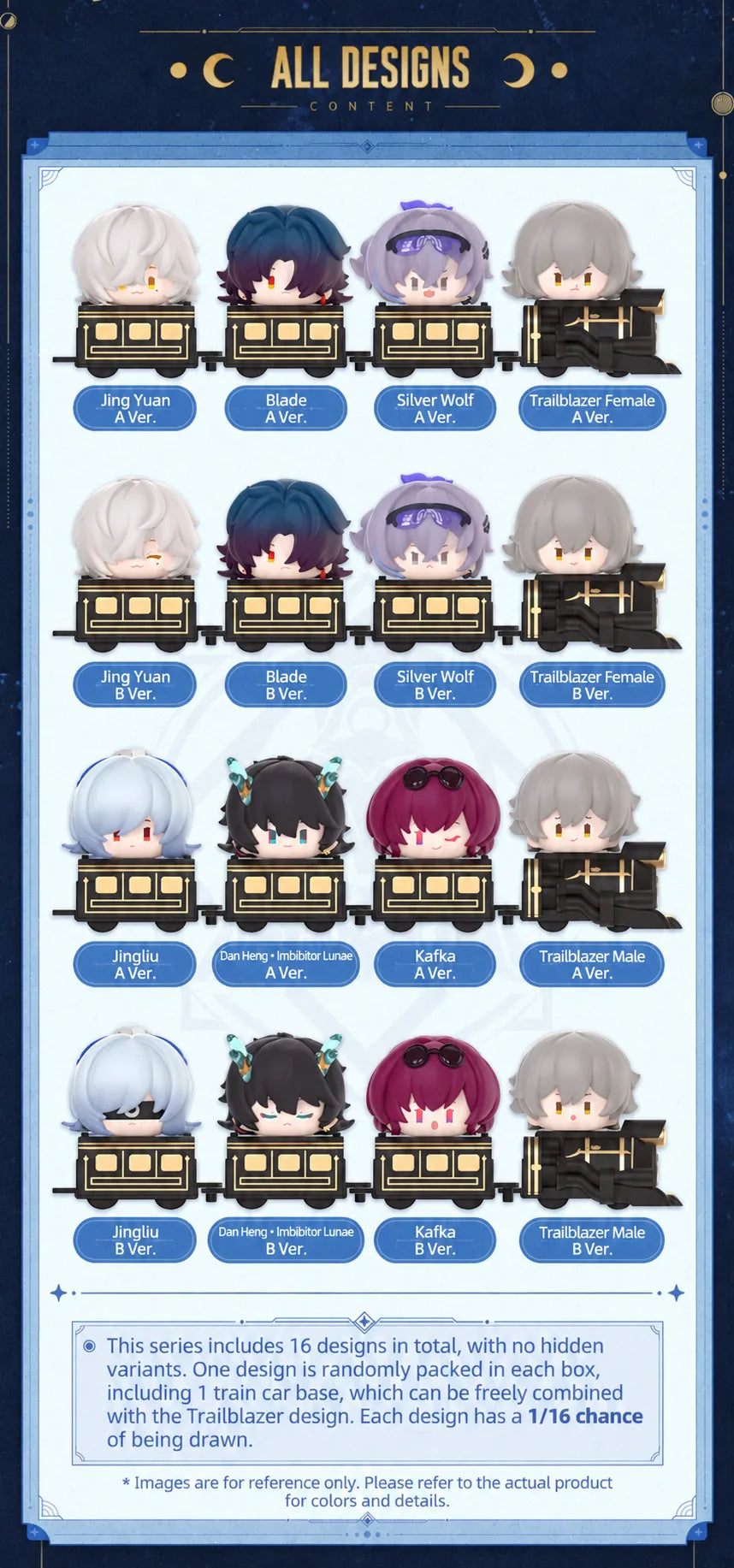 Chibi Stack-Up Series Vol. 1 lineup featuring 16 character designs