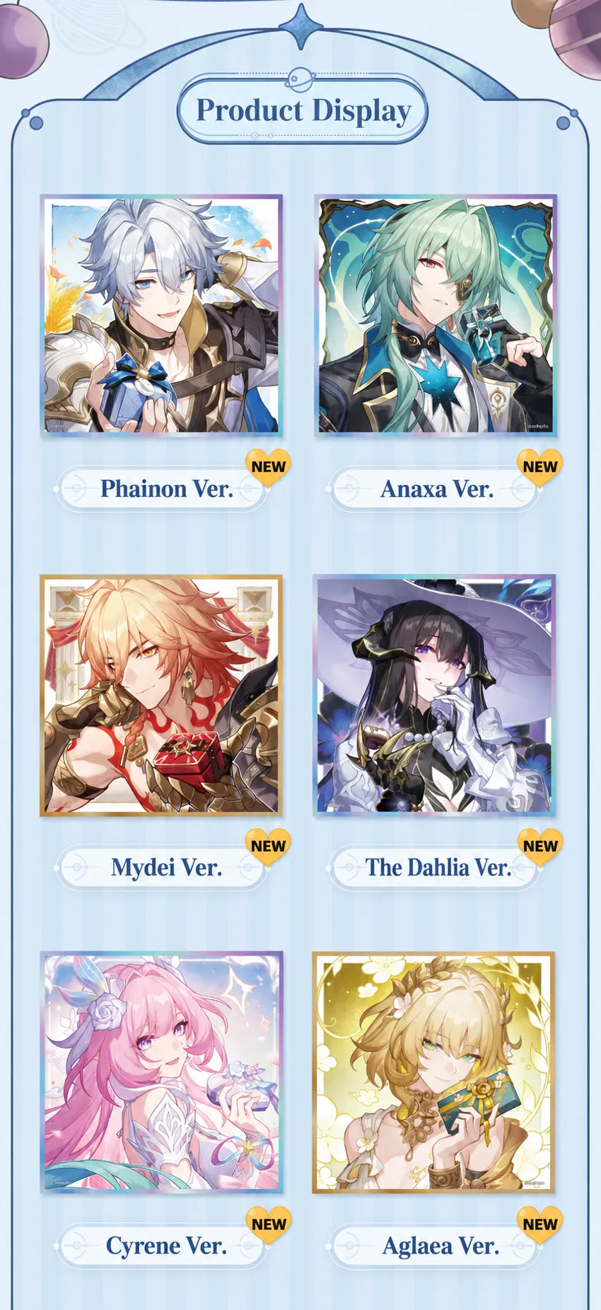 PET Shikishi Art Boards featuring Phainon, Anaxa, Mydei, The Dahlia, Cyrene and Aglaea