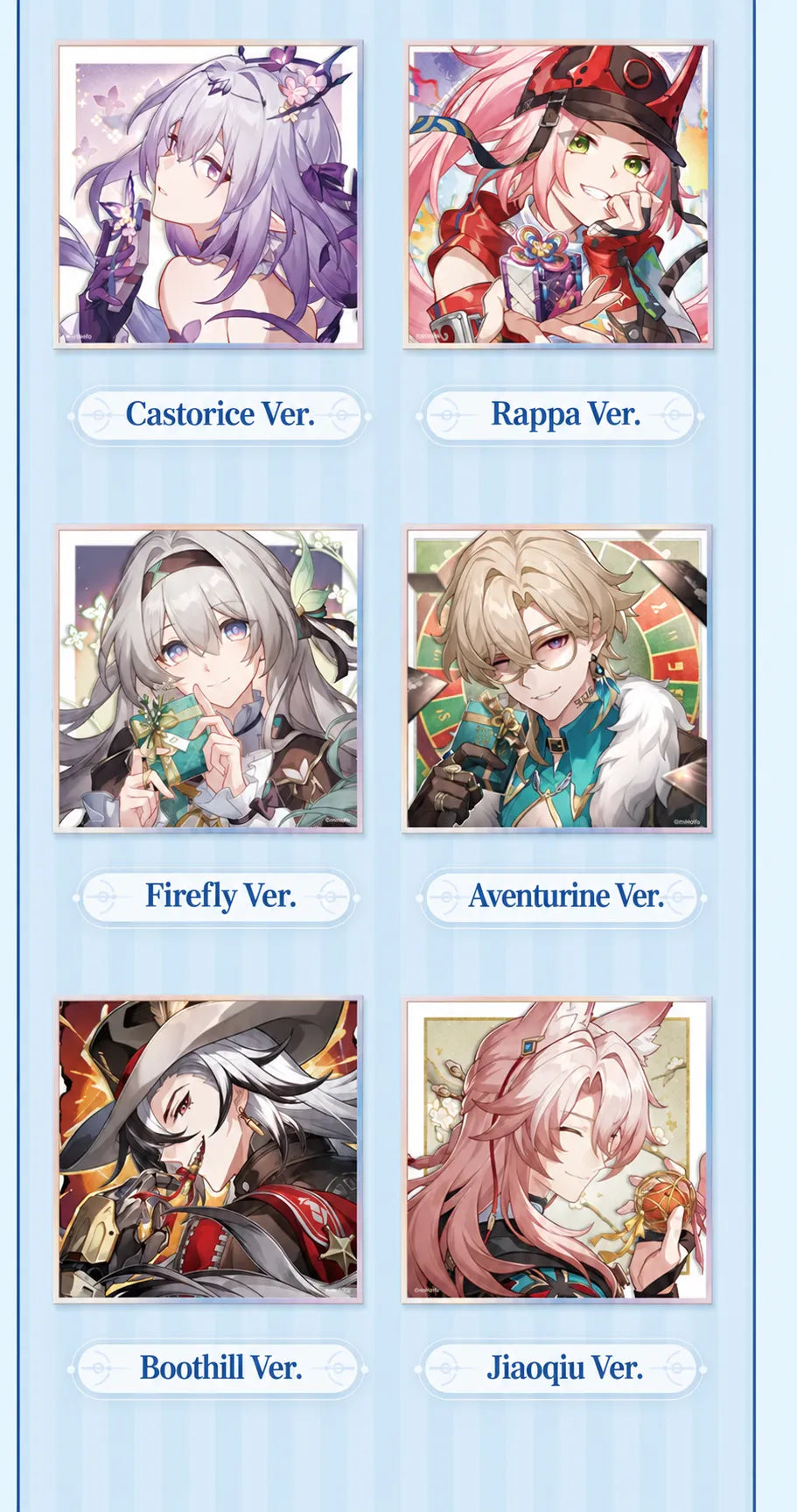 PET Shikishi Art Boards featuring Castorice, Rappa, Firefly, Aventurine, Boothill and Jiaoqiu