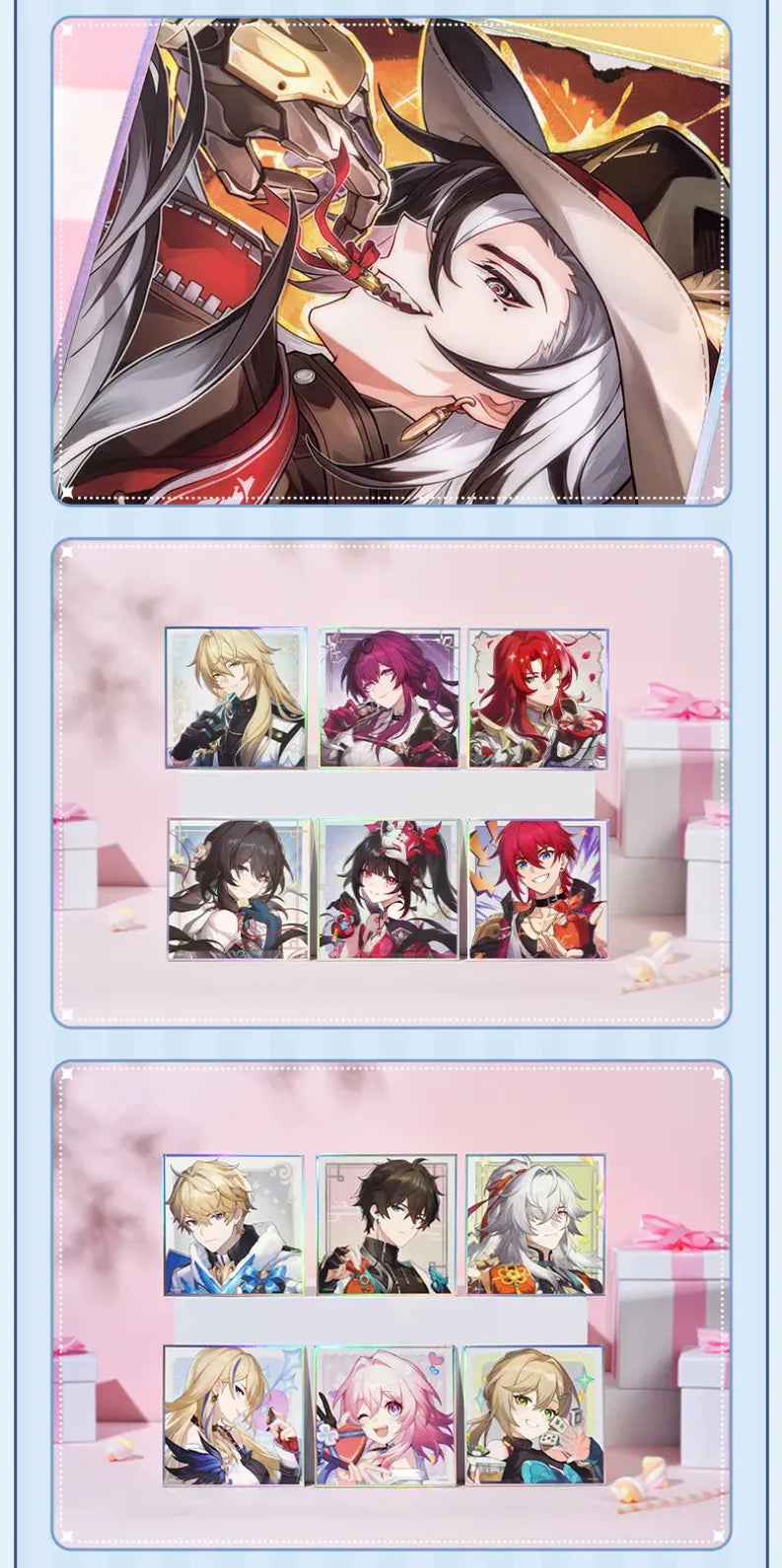 Honkai: Star Rail PET Shikishi Art Boards arranged in a pastel candy-themed display