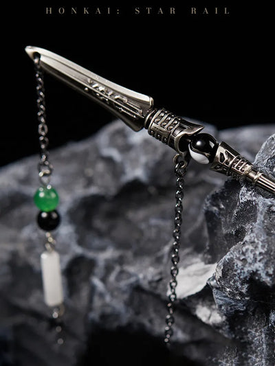 Honkai Star Rail Dan Heng Imbibitor Lunae Impression Series Hair Stick with antique silver finish and decorative chain
